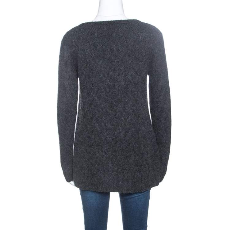 Pre Owned Loro Piana Charcoal Grey Cashmere Cable Knit Sweater M