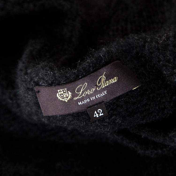 Pre Owned Loro Piana Charcoal Grey Cashmere Cable Knit Sweater M