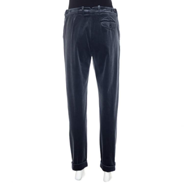 Pre Owned Loro Piana Grey Velvet Cuffed Hem Trousers M