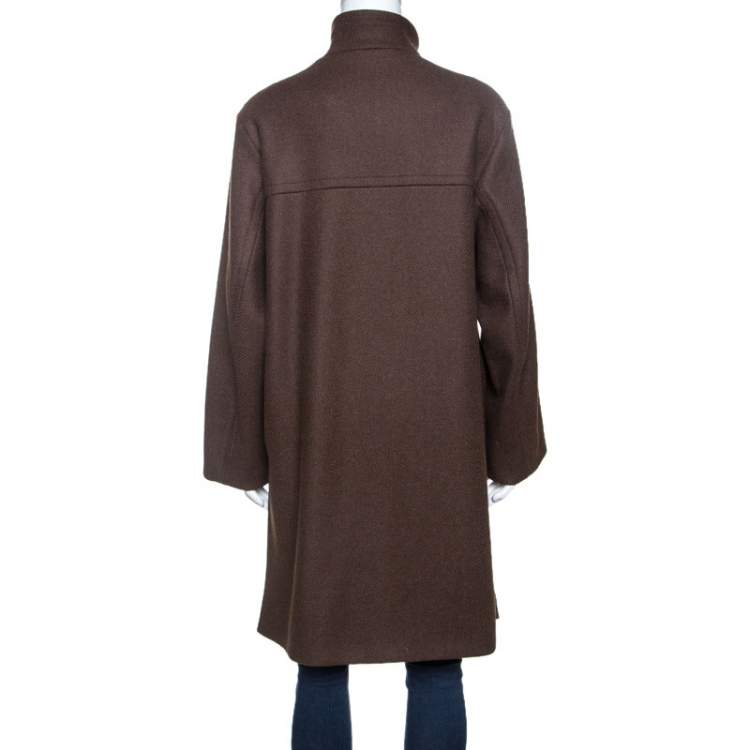Pre Owned Loro Piana Brown Wool Front Button Detail Long Coat L