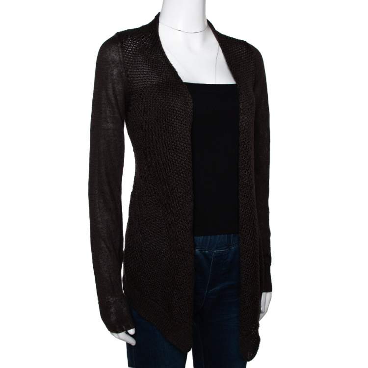 Pre Owned Loro Piana Brown Linen & Silk Knit Open Front Cardigan S
