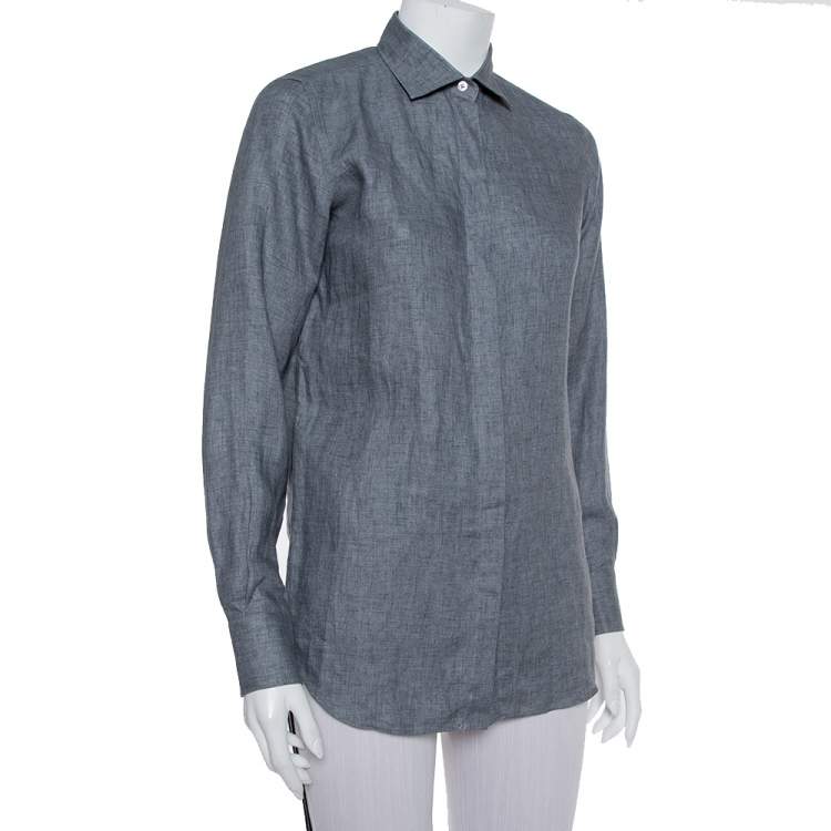 Pre Owned Loro Piana Grey Linen Button Front Shirt S