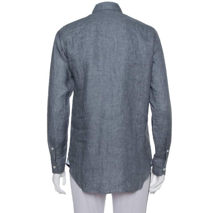 Pre Owned Loro Piana Grey Linen Button Front Shirt S