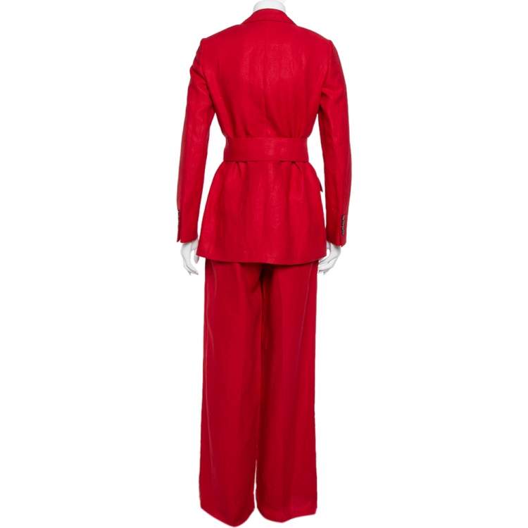 Pre Owned Loro Piana Red Linen Theo Antigua Belted Pantsuit S