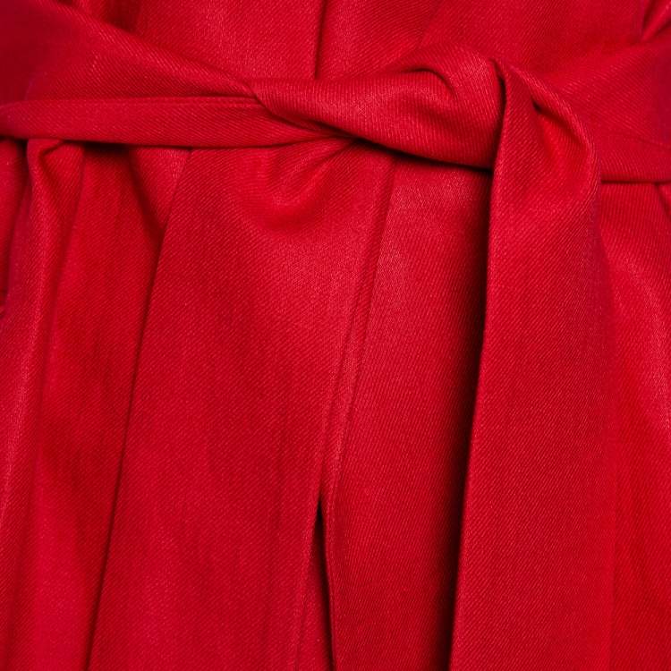 Pre Owned Loro Piana Red Linen Theo Antigua Belted Pantsuit S