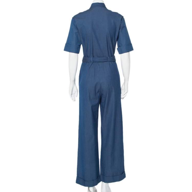 Pre Owned Loro Piana Blue Lightweight Denim Wide Leg Belted Jumpsuit S