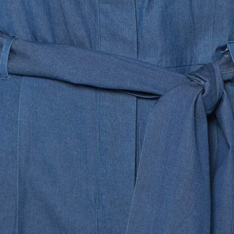 Pre Owned Loro Piana Blue Lightweight Denim Wide Leg Belted Jumpsuit S