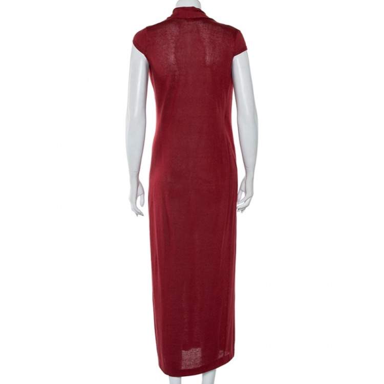 مملوكة مسبقًا Loro Piana Burgundy Linen and Silk Draped Cap Sleeve Maxi Dress S