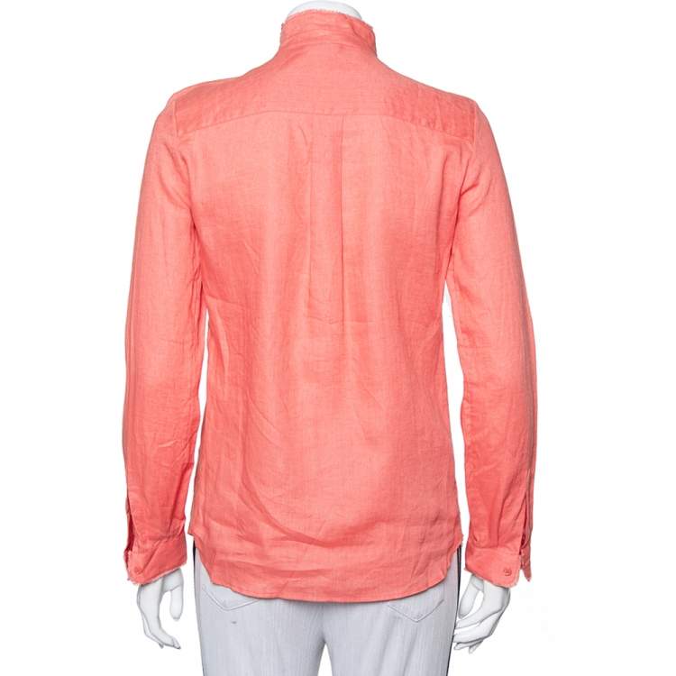 Pre Owned Loro Piana Pink Linen Raw Edge Detail Button Front Shirt S