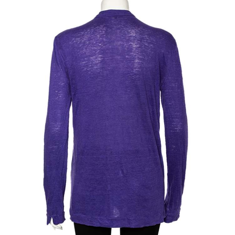 Pre Owned Loro Piana Purple Linen Long Sleeved Polo T-Shirt S