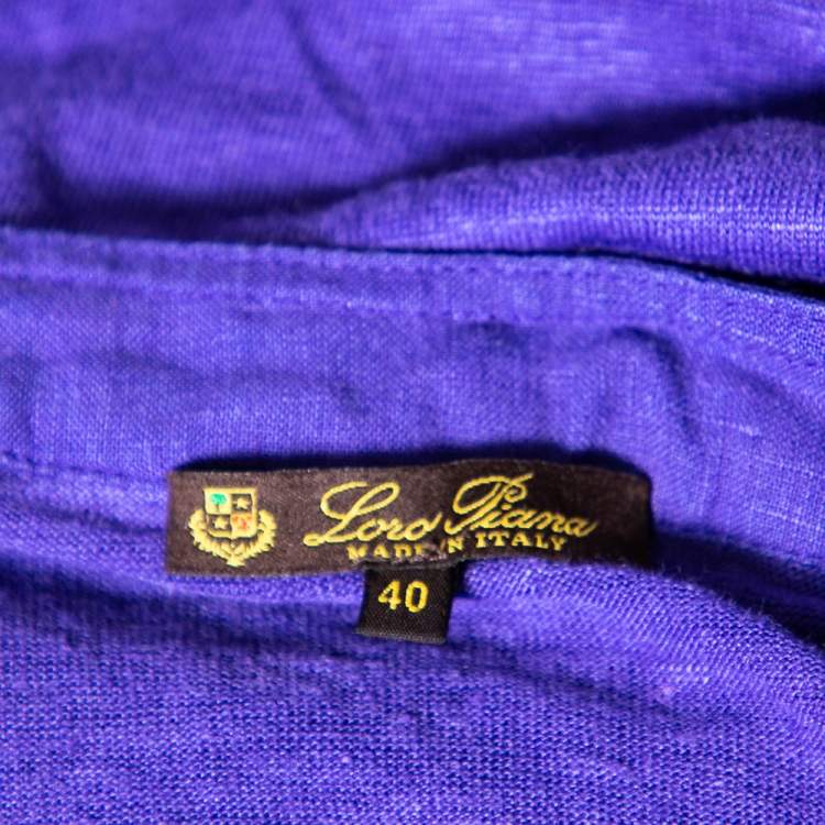 Pre Owned Loro Piana Purple Linen Long Sleeved Polo T-Shirt S