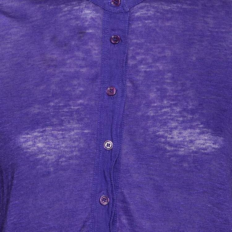 Pre Owned Loro Piana Purple Linen Long Sleeved Polo T-Shirt S
