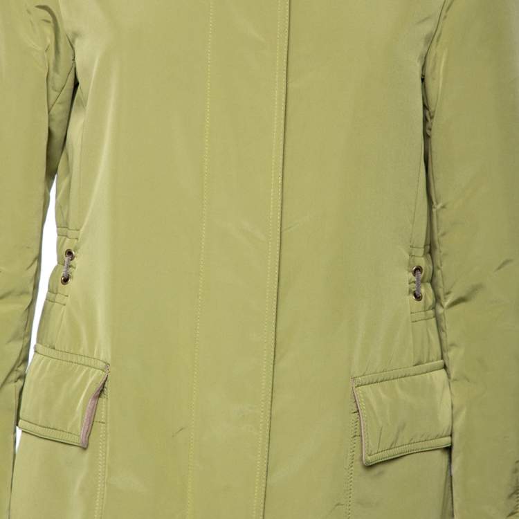 Pre Owned Loro Piana Green Synthetic & Faux Fur Trimmed Button Front Hooded Jacket S