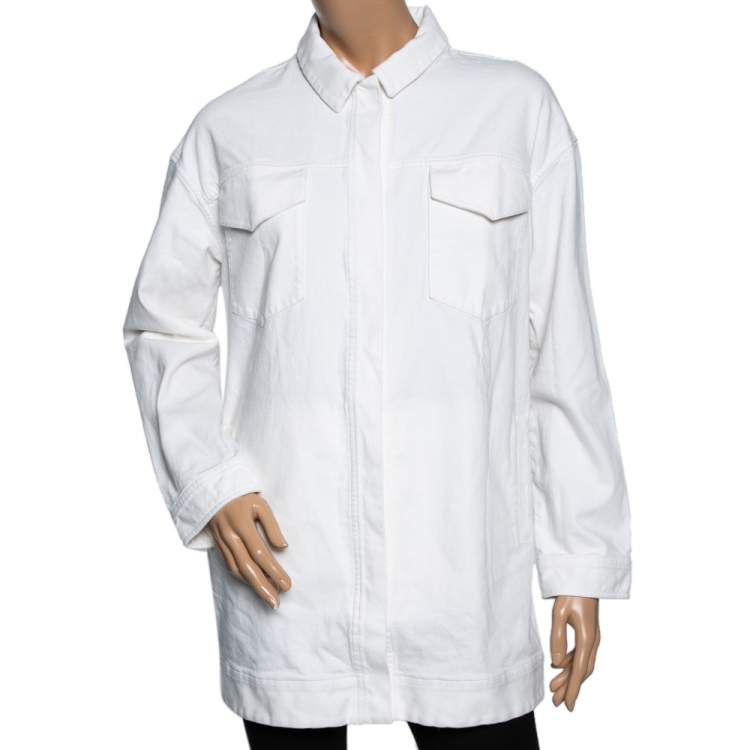 Pre Owned Loro Piana White Denim Button Front Long Jacket L