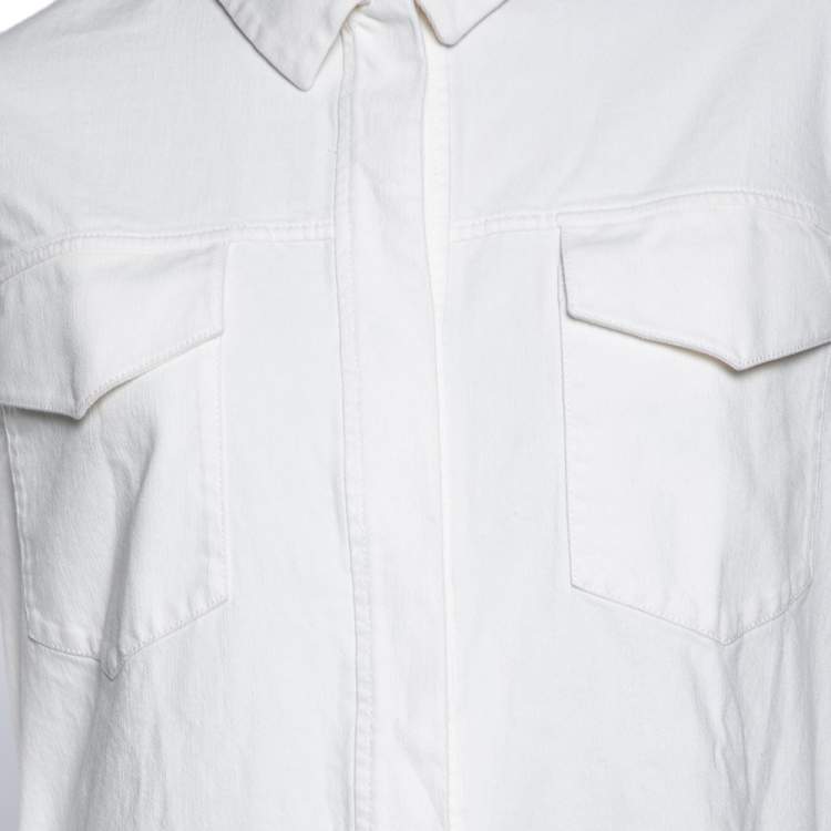 Pre Owned Loro Piana White Denim Button Front Long Jacket L