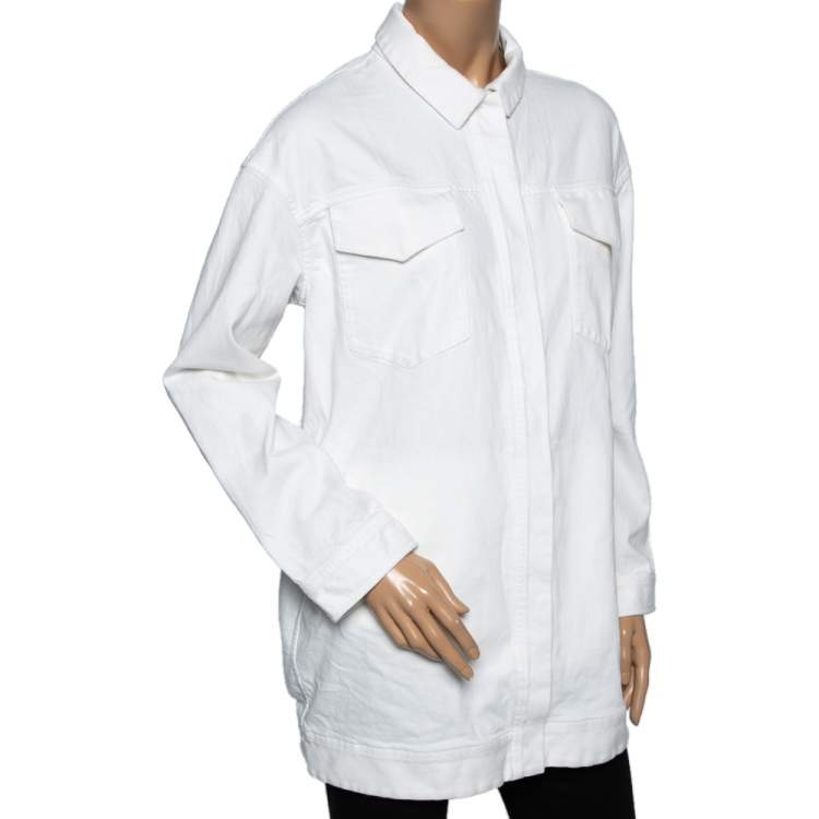 Pre Owned Loro Piana White Denim Button Front Long Jacket L