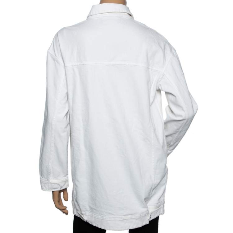 Pre Owned Loro Piana White Denim Button Front Long Jacket L