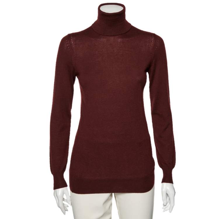 Pre Owned Loro Piana Burgundy Cashmere Turtleneck Sweater S