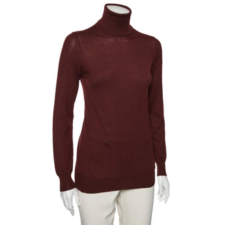 Pre Owned Loro Piana Burgundy Cashmere Turtleneck Sweater S