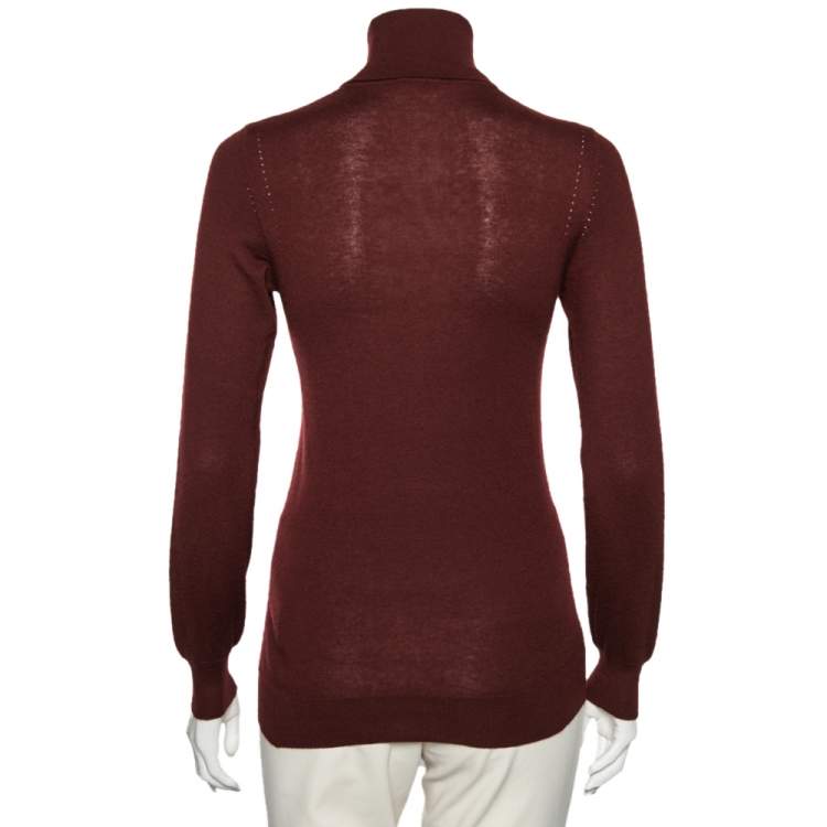 Pre Owned Loro Piana Burgundy Cashmere Turtleneck Sweater S