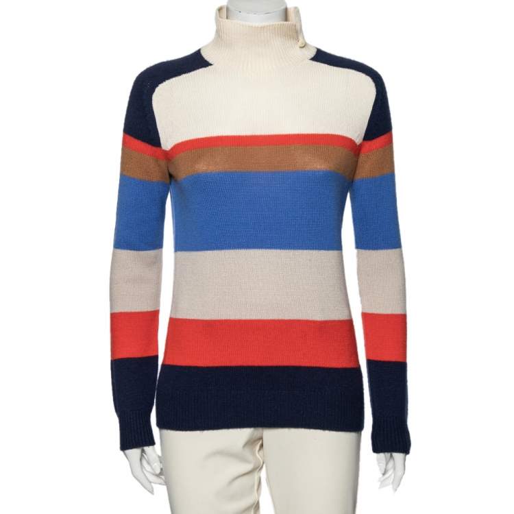 Pre Owned Loro Piana Multicolor Striped Cashmere High Neck Sweater M