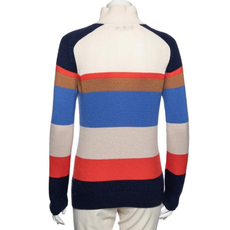 Pre Owned Loro Piana Multicolor Striped Cashmere High Neck Sweater M