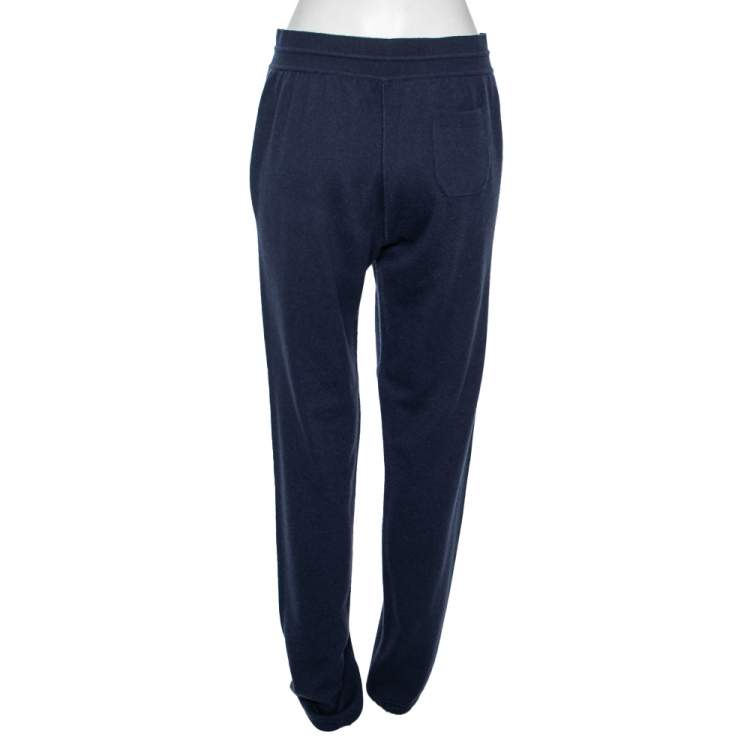 Pre Owned Loro Piana Navy Blue Cashmere Knit Drawstring Detail Joggers M