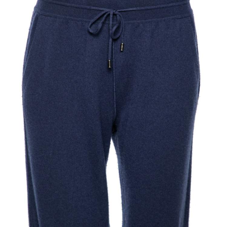 Pre Owned Loro Piana Navy Blue Cashmere Knit Drawstring Detail Joggers M