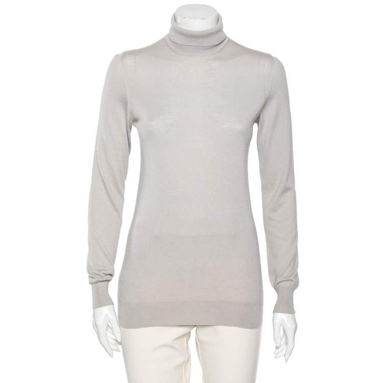 Pre Owned Loro Piana Grey Cashmere Turtleneck Sweater M