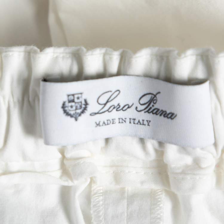 Pre Owned Loro Piana White Cotton Straight Pants M