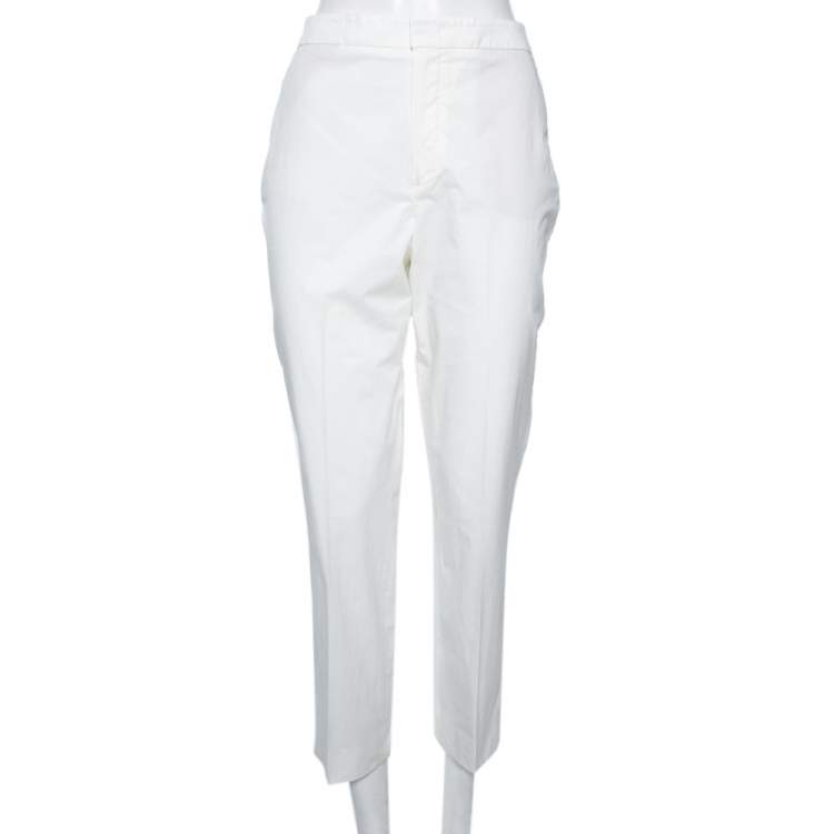 Pre Owned Loro Piana White Cotton Straight Pants M
