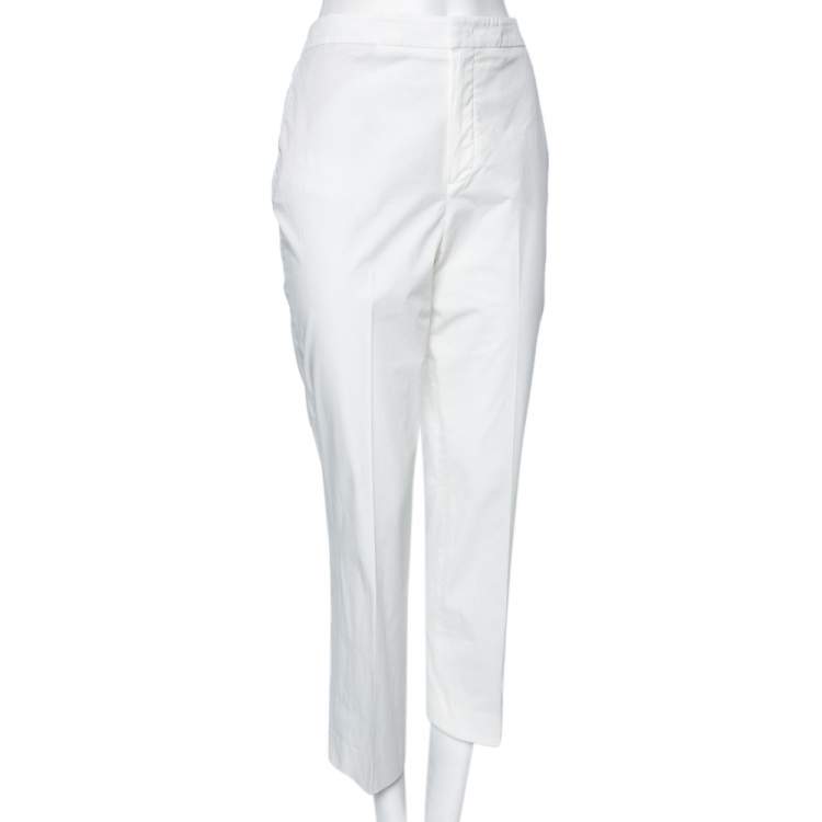 Pre Owned Loro Piana White Cotton Straight Pants M