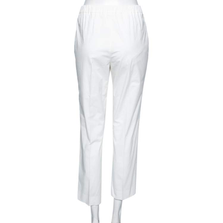 Pre Owned Loro Piana White Cotton Straight Pants M