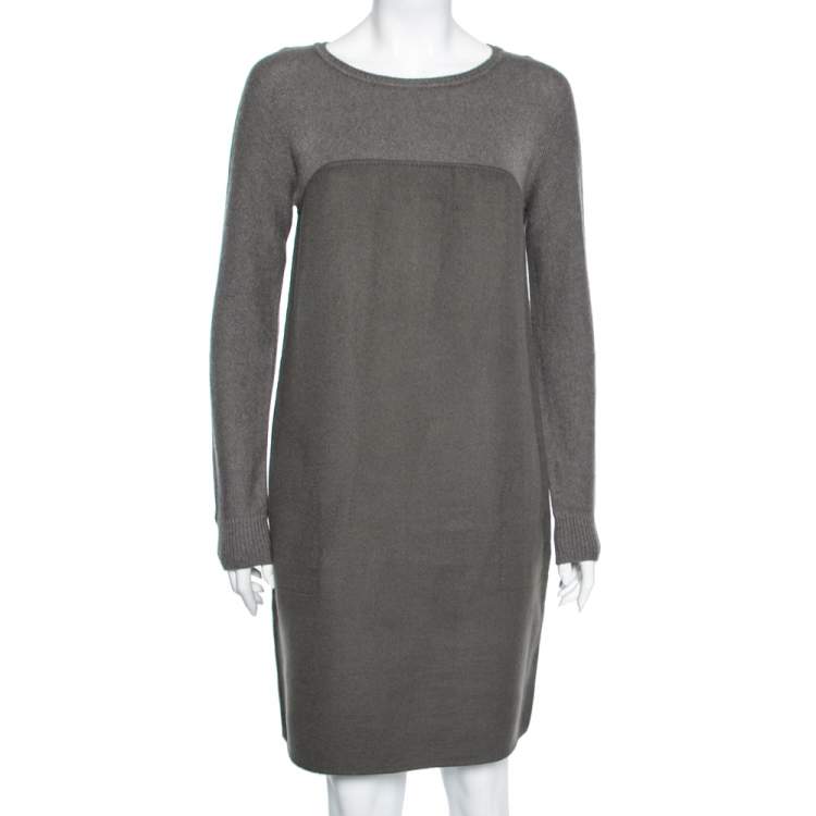 مملوكة مسبقًا Loro Piana Grey Cashmere & Knit Paneled Long Sleeve Dress M