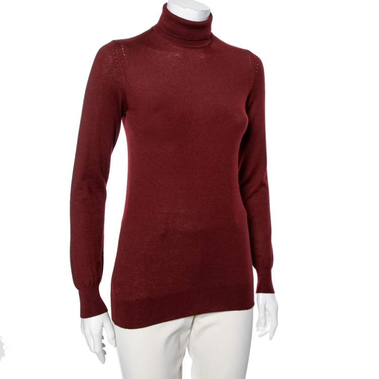 Pre Owned Loro Piana Maroon Cashmere Long Sleeve Turtle Neck Sweater M