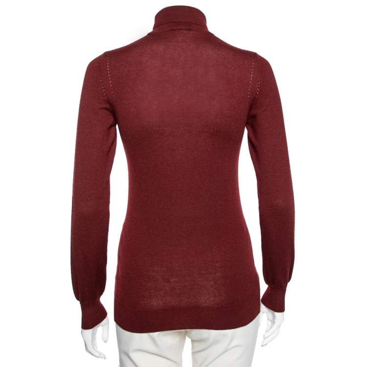 Pre Owned Loro Piana Maroon Cashmere Long Sleeve Turtle Neck Sweater M