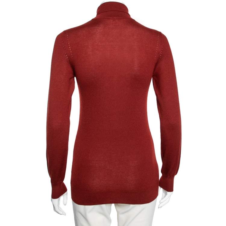 Pre Owned Loro Piana Brick Red Cashmere Long Sleeve Turtle Neck Sweater M