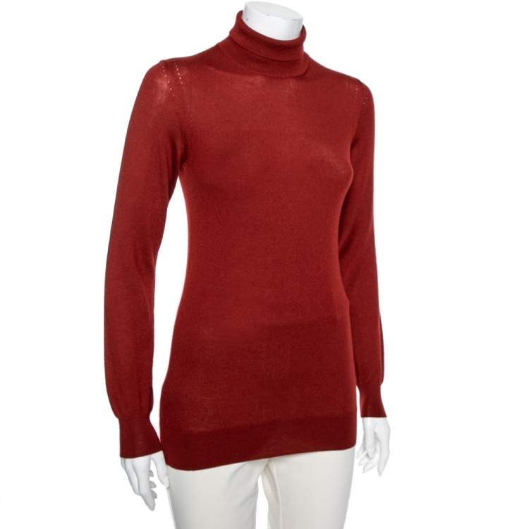Pre Owned Loro Piana Brick Red Cashmere Long Sleeve Turtle Neck Sweater M