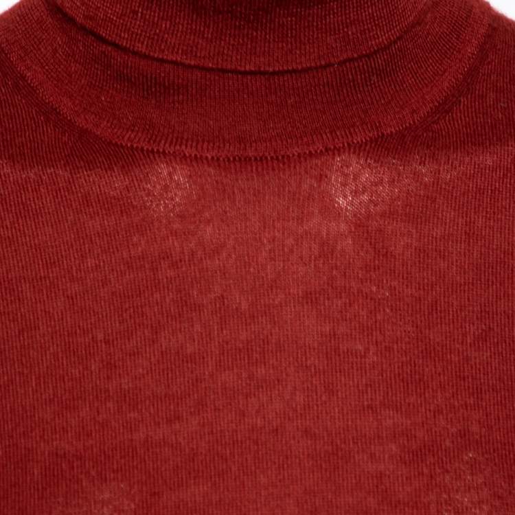 Pre Owned Loro Piana Brick Red Cashmere Long Sleeve Turtle Neck Sweater M