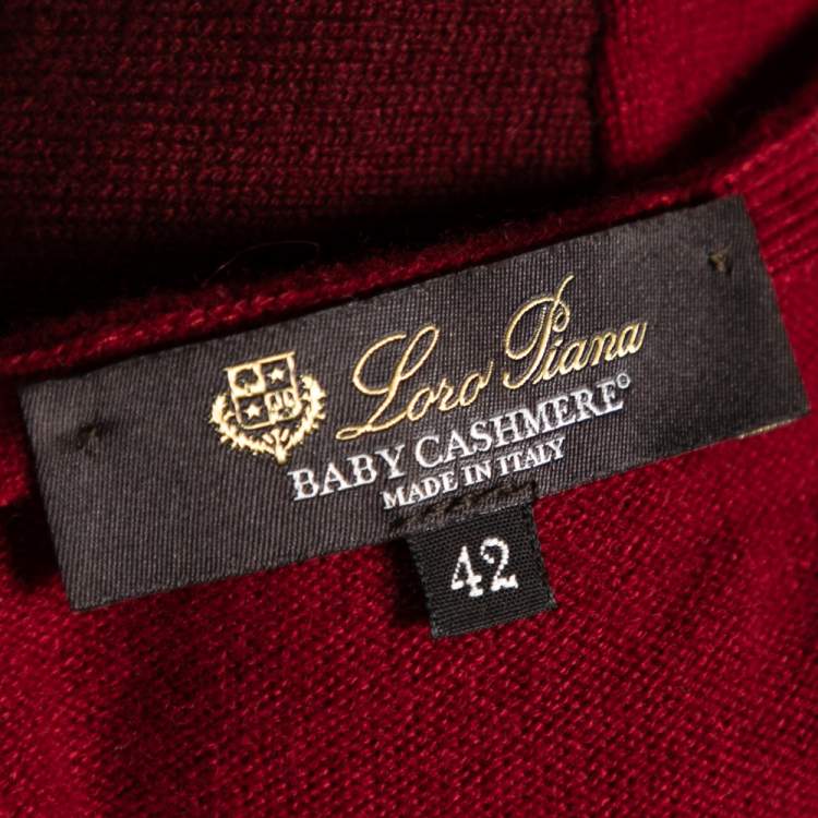 Pre Owned Loro Piana Red Two Toned Cashmere & Suede Trimmed Belted Dress M