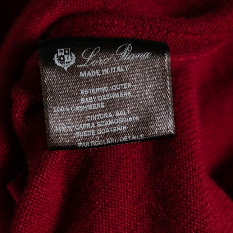 Pre Owned Loro Piana Red Two Toned Cashmere & Suede Trimmed Belted Dress M