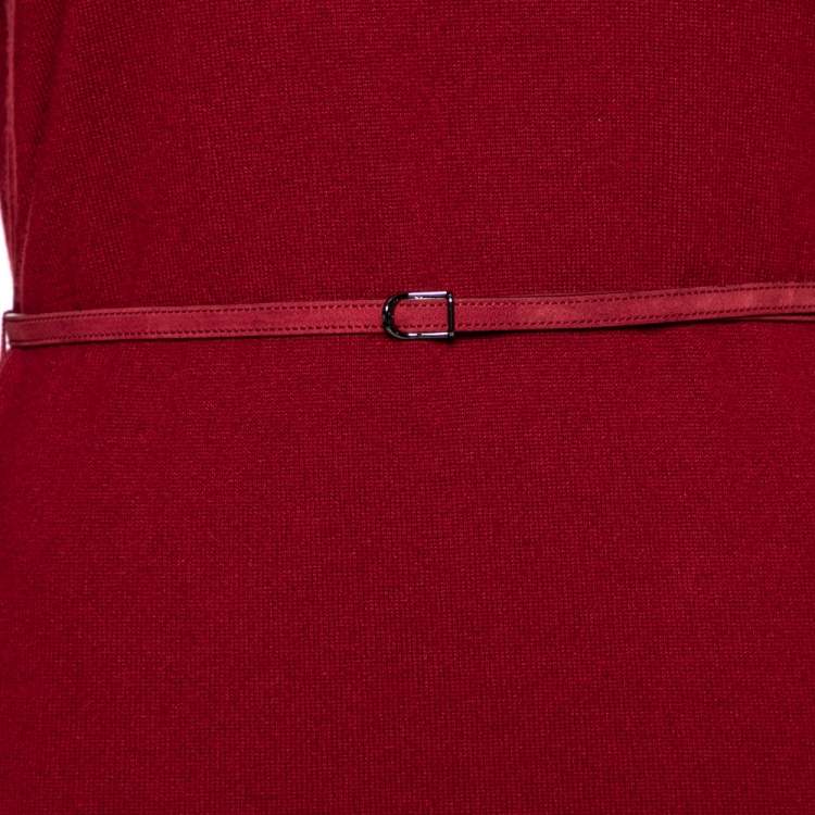 Pre Owned Loro Piana Red Two Toned Cashmere & Suede Trimmed Belted Dress M