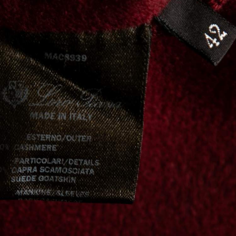 Pre Owned Loro Piana Dark Red Cashmere & Suede Trim Detailed V-Neck Dress M