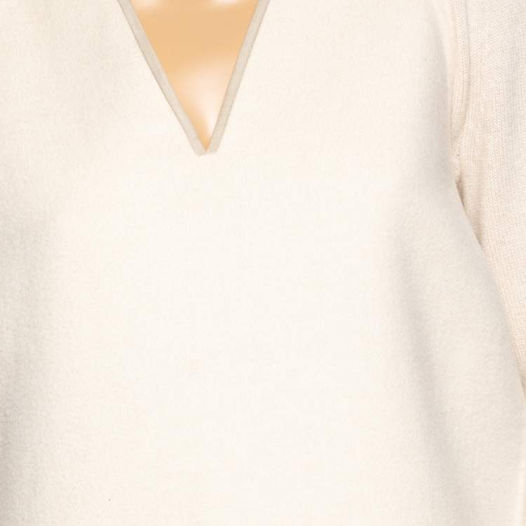 Pre Owned Loro Piana Cream Cashmere & Knit Paneled Long Sleeve Dress M