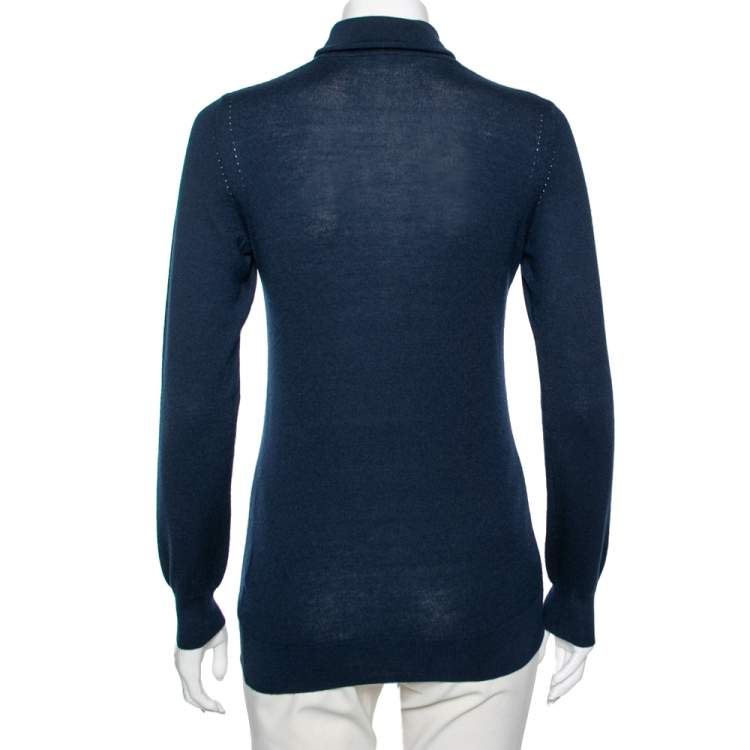 Pre Owned Loro Piana Navy Blue Cashmere Long Sleeve Turtle Neck Sweater M