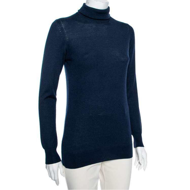 Pre Owned Loro Piana Navy Blue Cashmere Long Sleeve Turtle Neck Sweater M