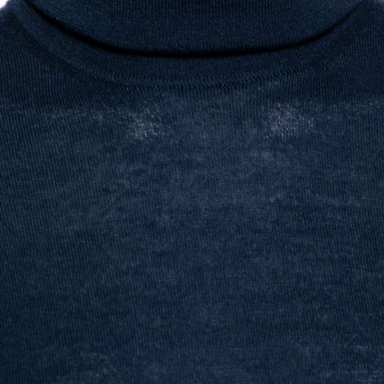 Pre Owned Loro Piana Navy Blue Cashmere Long Sleeve Turtle Neck Sweater M