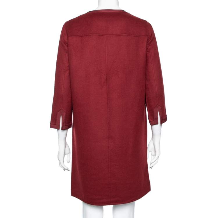 Pre Owned Loro Piana Red Cashmere & Silk Trim Detailed Dress S