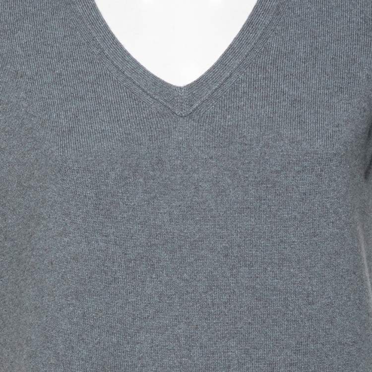 مملوكة مسبقًا Loro Piana Grey Cashmere Knit V-Neck Sweater Dress M