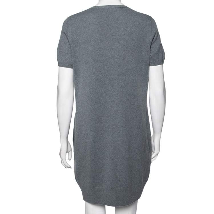 مملوكة مسبقًا Loro Piana Grey Cashmere Knit V-Neck Sweater Dress M
